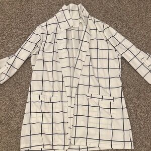 White and Black Grid Pattern Blazer